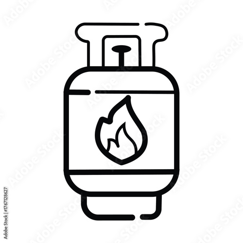 Gas cylinder icon with flame symbol indicating flammable energy source and fuel storage vector