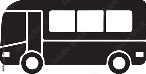 Simple silhouette icon of a black bus with windows and wheels in side view vector