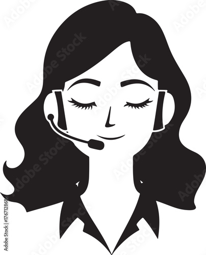 Stylized woman wearing headset with closed eyes serene customer support operator calmness vector