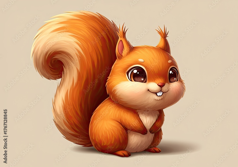 Fototapeta premium Adorable squirrel cartoon character with fluffy tail and big eyes perfect for kids content