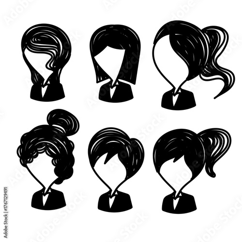 doodle cartoon business oman with different hairstyle