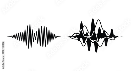 Two distinct black waveform illustrations representing sound or signal patterns