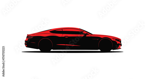 Silhouette of a sleek red sports car against a plain white background