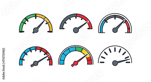 Colorful gauge icons depicting different levels and measurements are displayed