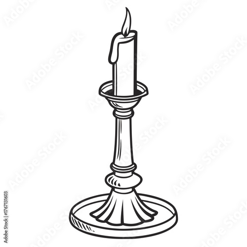Vintage Candle Holder with Burning Flame Illustration candlestick light