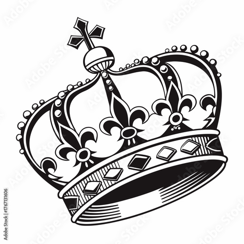 Detailed Black and White Royal Crown with Jewels king queen