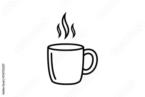 Hot drink mug icon with steam, classic simple design for cafes or beverage shops