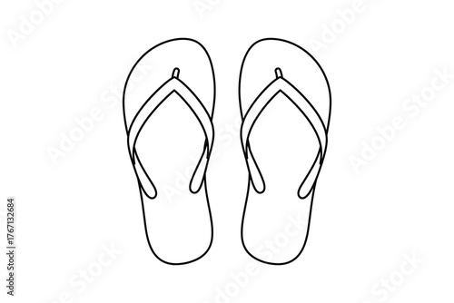 Outline of Pair of Flip Flops for Beach or Casual Summer Footwear