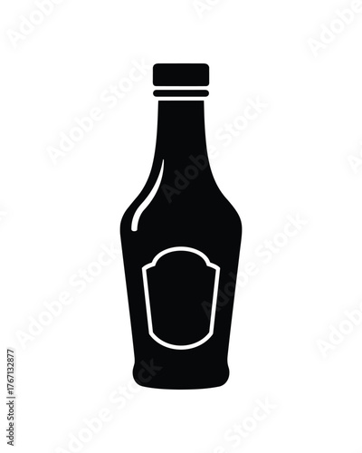 Sauce bottle black icon with label for food seasoning