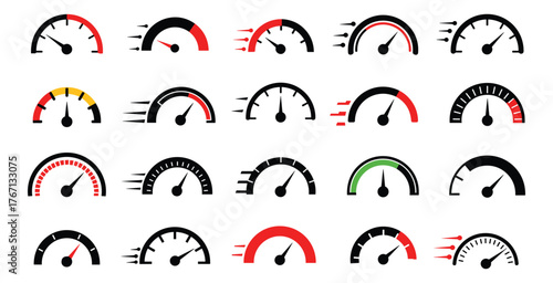 Speedometer Gauge Icon Set Fast Speed Performance Indicator Quick Drive Meter
