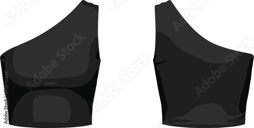 Trendy black asymmetrical crop tops fashion vector illustration with single shoulder strap design, modern stylish women’s clothing apparel template