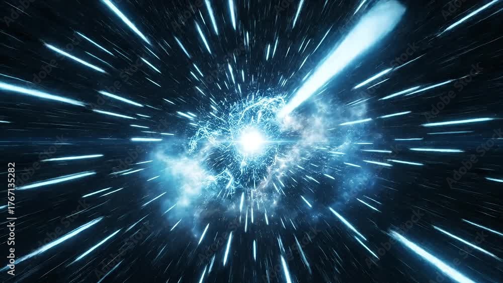 Journey through a mesmerizing blue hyperspace tunnel at light speed Experience futuristic warp speed travel a dynamic abstract cosmic vortex of energy and motio