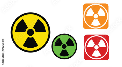 Colorful radiation warning symbols displayed in oval and square shapes
