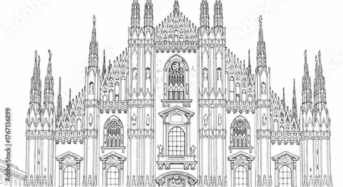 Wallpaper Mural Milan Cathedral architecture line art minimalist vector illustration. Torontodigital.ca