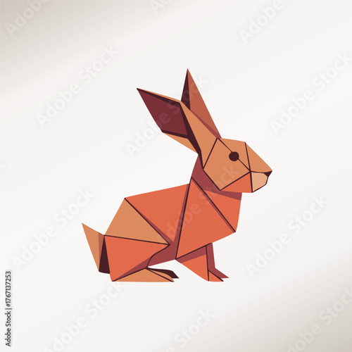 Abstract origami design of a seated rabbit in geometric style
