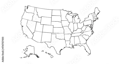 map of the USA and its division of states