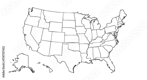 map of the USA and its division of states