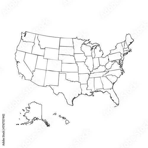 map of the USA and its division of states