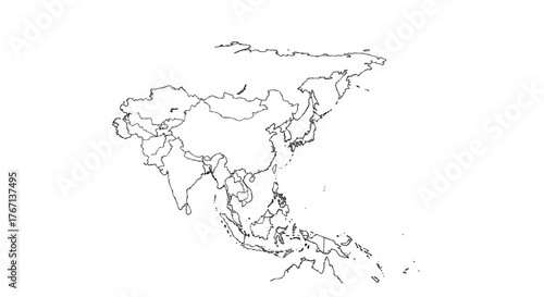 map of the Asian continent and its division into countries
