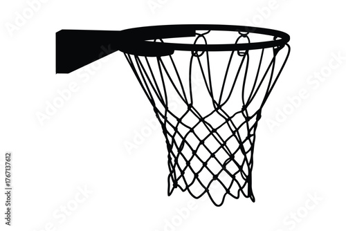 Black and white silhouette of a basketball hoop and net