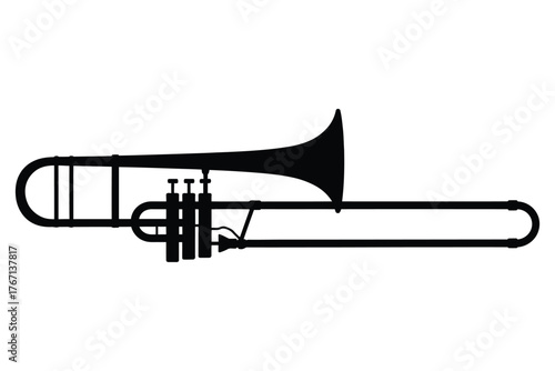 Silhouette of a brass trombone musical instrument