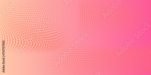 Abstract pink orange polka dots with pastel pink gradient halftone background. Comic cartoon design pattern pink