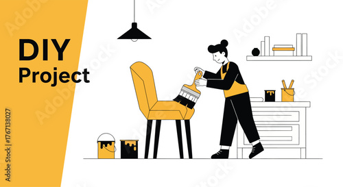 Person painting old chair with brush in bright room, giving furniture new life and expressing creativity through home improvement project.