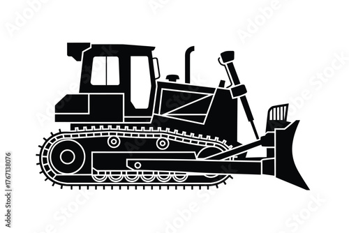 Silhouette of a heavy duty bulldozer on tracks