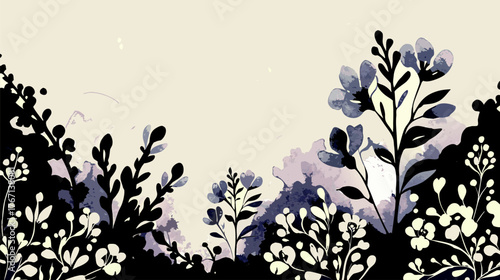 Watercolor botanical illustration with empty copy space, natural floral design