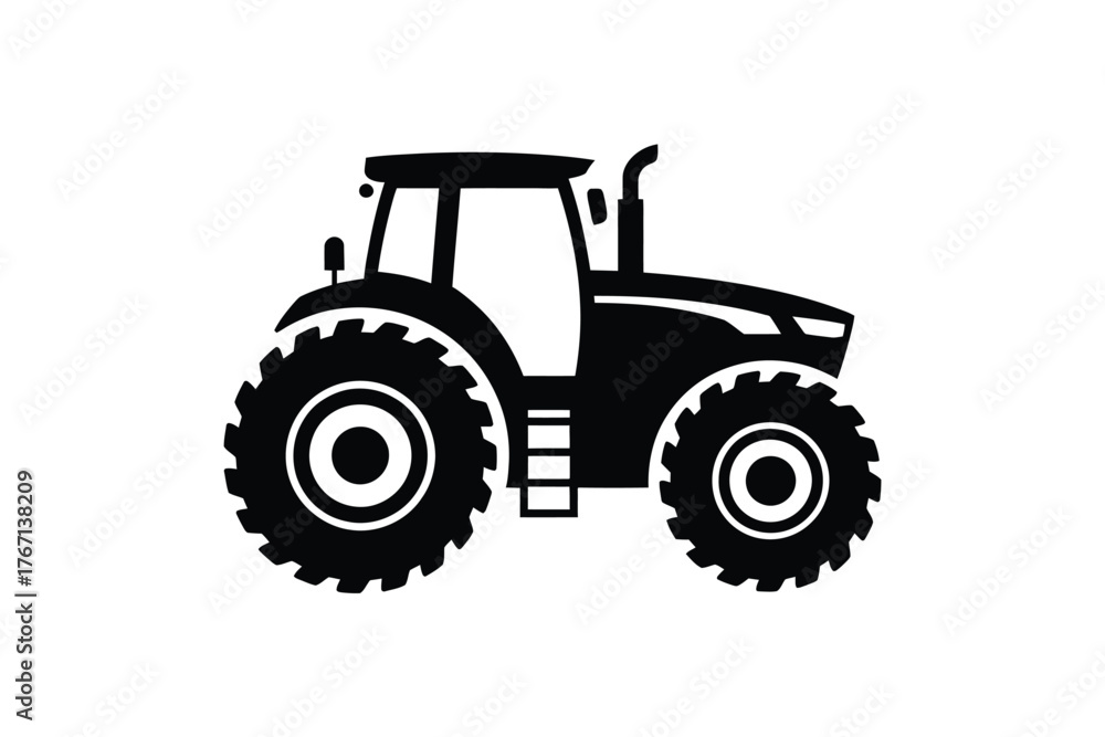 Fototapeta premium Black silhouette of a modern farm tractor