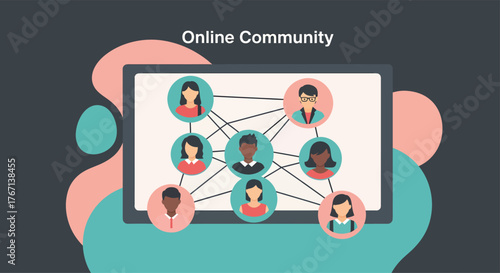Diverse group of people connecting through online network on tablet device, symbolizing global communication and collaboration in modern world.