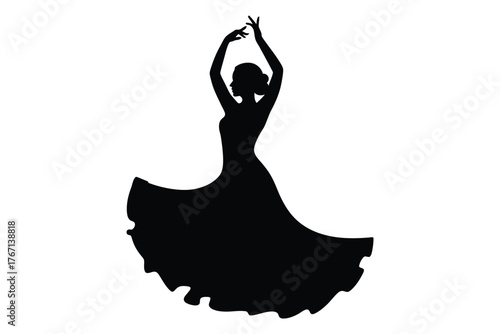Silhouette of a flamenco dancer in a flowing dress