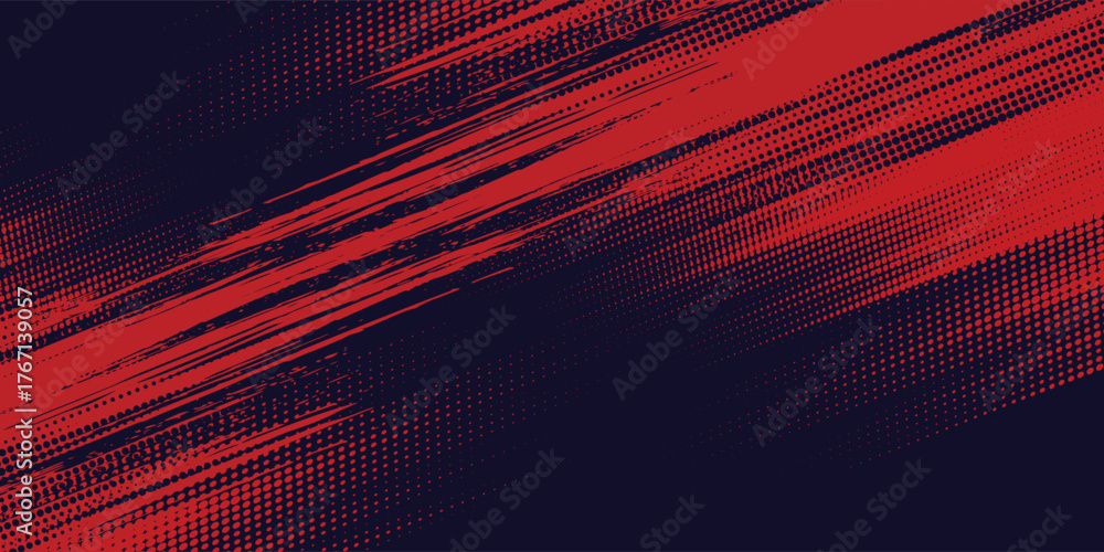 Fototapeta premium Abstract halftone dots red and navy color pattern gradient grunge texture. Black halftone effect. Minimalist red grunge.