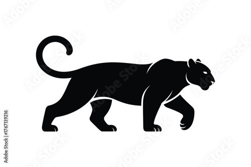 Sleek black panther silhouette walking with tail curled