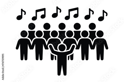 Choir singing together with musical notes above