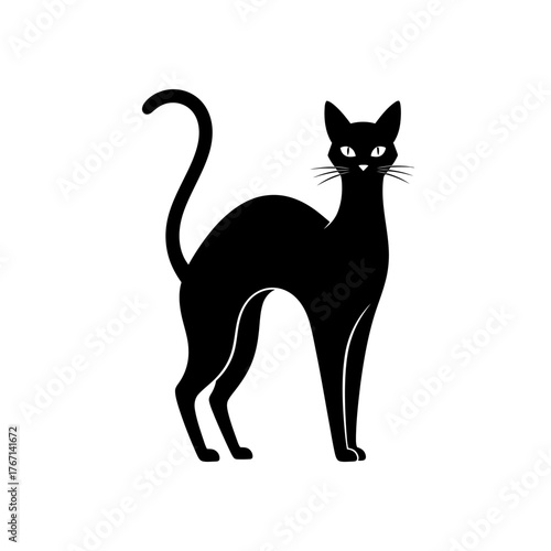 Elegant black cat silhouette with piercing eyes and a gracefully curved tail, perfect for Halloween or mystical themes