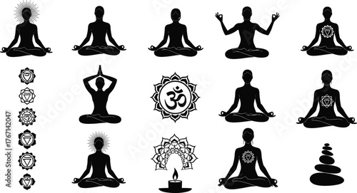 Meditation, yoga, spirituality, chakra, mindfulness, inner peace, balance, wellness, harmony, sacred symbols, Om, lotus, mandala, zen, energy, aura, healing, enlightenment, relaxation, serenity