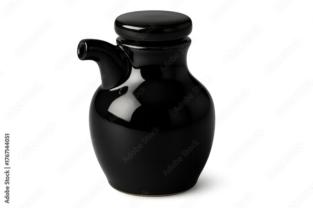 Fototapeta premium Black ceramic soy sauce dispenser with lid