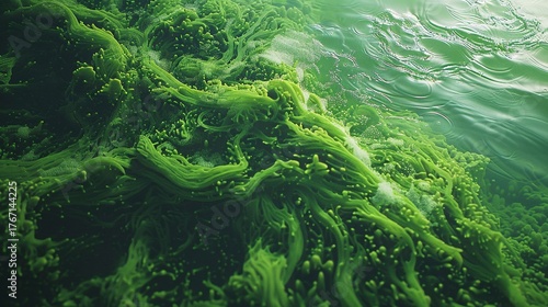 Vibrant Green Algae Blooms on Water Surface