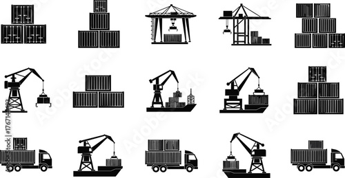Shipping containers, cargo cranes, logistics trucks, freight transport, global trade, supply chain, cargo ship, warehouse, import export, transportation industry