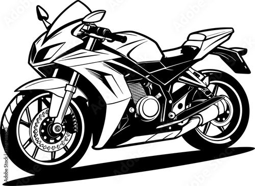 Vector illustration of a modern sport motorcycle in black and white style. Ideal for t-shirt prints, stickers, logos, posters, garage branding and motorcycle-themed graphic projects.