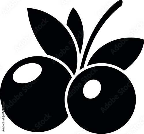 Black silhouette berries with leaves acai berry fruit