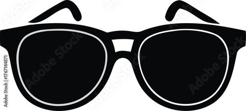 Stylized black and white illustration of classic sunglasses with thick frames and dark lenses