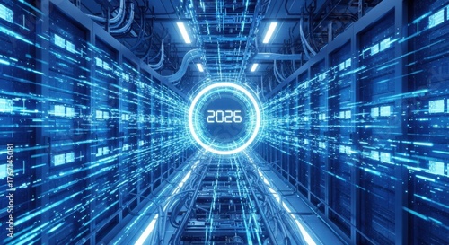 Navigating the digital realm in 2026 a futuristic tunnel of data and technology, representing connectivity, innovation, and the boundless possibilities of the future