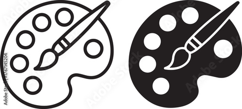Art palette and brush icons representing creativity and artistic expression two styles isolated on transparent background