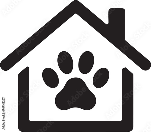 Icon of a paw print inside a house silhouette for pet services and animal care businesses isolated on transparent background