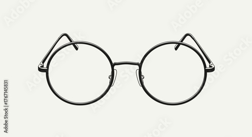 Round Wire Frame Reading Glasses Vector Line Art