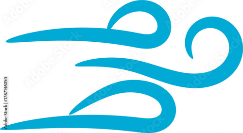 Abstract illustration of swirling blue wind currents against a white background.
