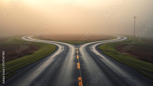 A conceptual crossroads splitting in two directions, symbolic path choice.
