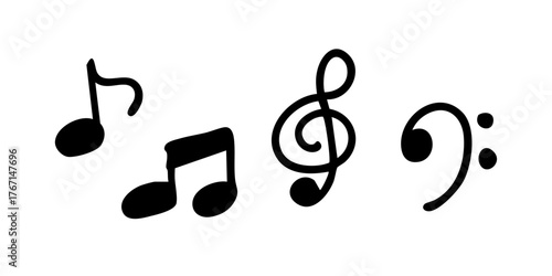 音符　メロディ　ト音記号　ヘ音記号　シンプルなアイコンセット